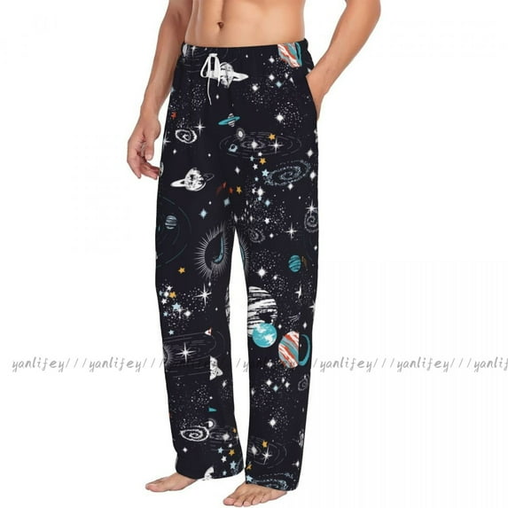Men's Casual Pajama Sleeping Pants Space Galaxy Constellation Zodiac Star Lounge Loose Trousers Comf