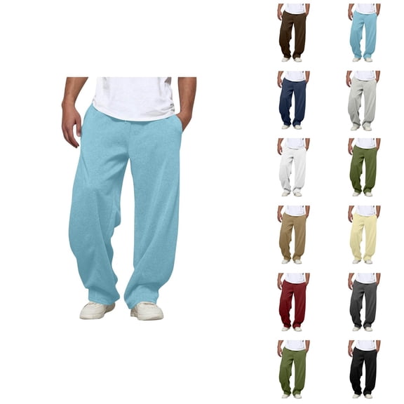 Men's Casual Pants 2025 Elastic Waist Drawstring Plain Baggy Sweatpants with Pockets Trousers