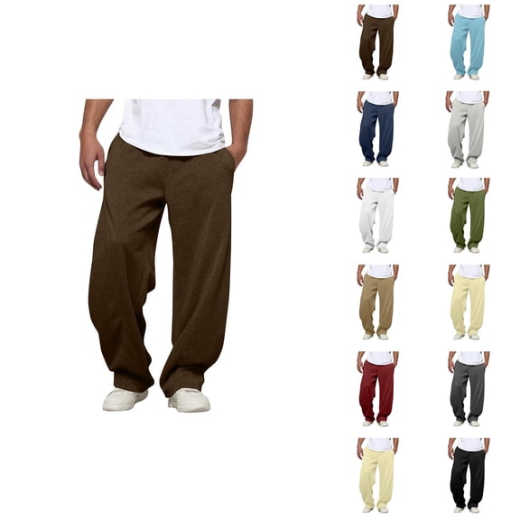 Men's Casual Pants 2025 Elastic Waist Drawstring Plain Baggy Sweatpants with Pockets Trousers