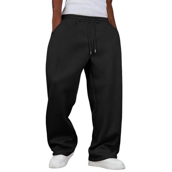 Men's Casual Pants Baggy Wide Leg Solid Color Basic Style Relaxed Fit Everyday Pants Comfortable Daily Joggers Black 2XL