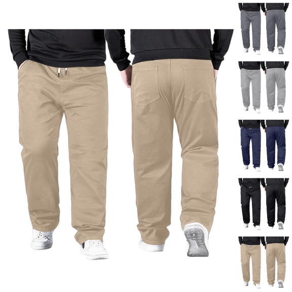 Casual Pants for Men Big And Tall 2026 Drawstring High Elastic Waist Stretch Straight Leg Loose Fit Trousers with Pockets