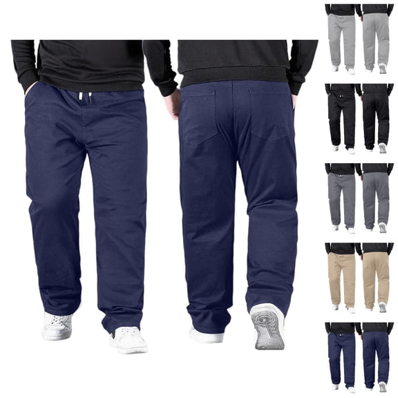 Men's Casual Pants Big And Tall 2026 High Elastic Waist Drawstring Loose Fit Straight Leg Stretch Trousers with Pockets