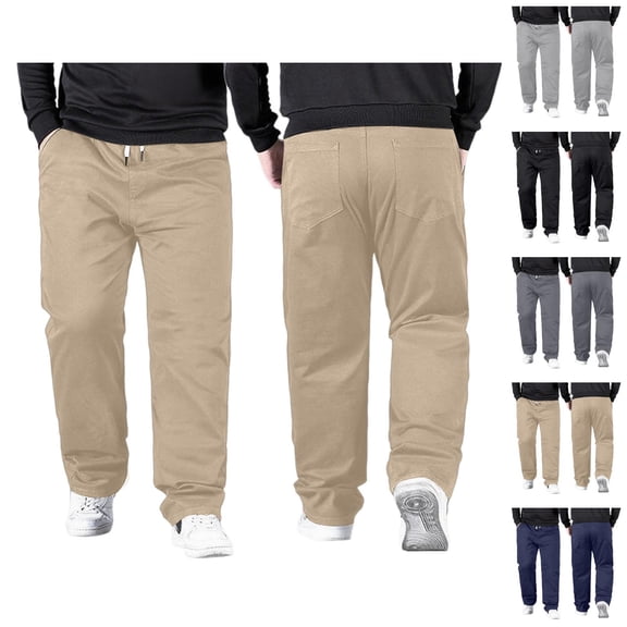 Men's Casual Pants Big And Tall 2026 High Elastic Waist Drawstring Loose Fit Straight Leg Stretch Trousers with Pockets