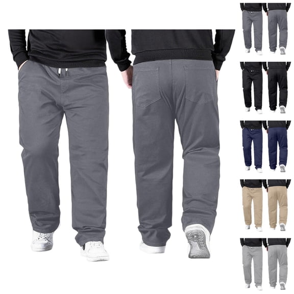 Men's Casual Pants Big And Tall 2026 High Elastic Waist Drawstring Straight Leg Stretch Loose Fit Trousers with Pockets