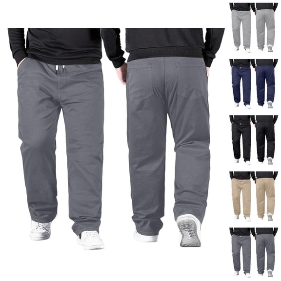 Men's Casual Pants Big And Tall 2026 High Elastic Waist Drawstring Stretch Straight Leg Loose Fit Trousers with Pockets