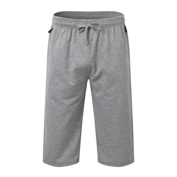Men's Casual Pants Classic Summer Breathable Loose Fit Sport Capri Shorts with Zipper Elastic Waist Lightweight Solid Color Mens Sweatpants