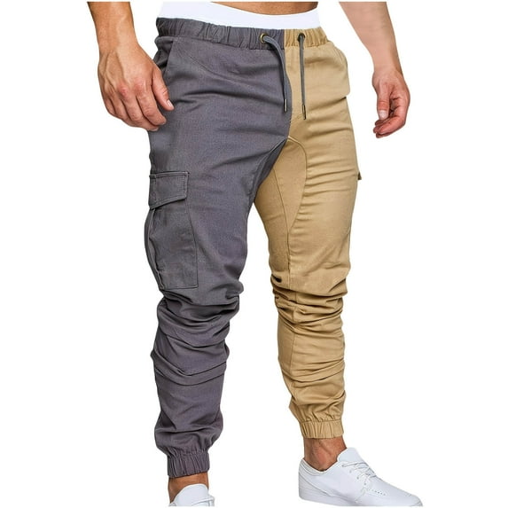 Sweatpants for Men, Men Pants Color Block Casual Pocket Outdoor Elastic Waistbelt Jogger Drawstring Trousers Work Pants