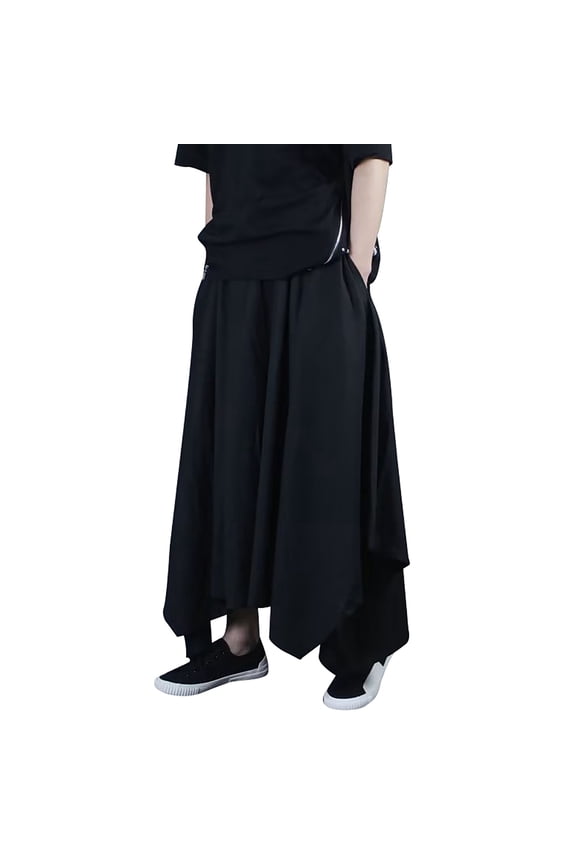 Men's Casual Pants Comfortable Loose Fit Trousers by Japanese Style Kendo Culottes for Everyday Wear Black L