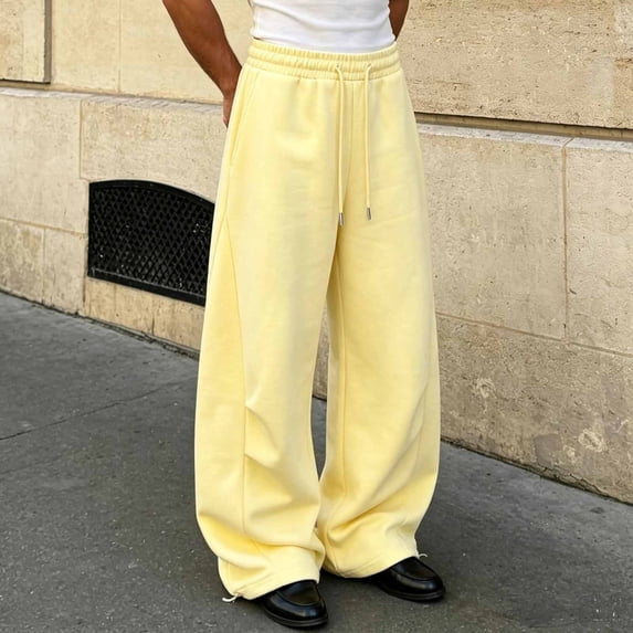 Men's Casual Pants Comfortable Wide Leg Long Pants Solid Color Sanitary Pants for Man