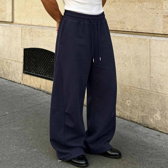 Men's Casual Pants Comfortable Wide Leg Long Pants Solid Color Sanitary Pants for Man