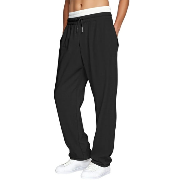 Men's Casual Pants Double Layer Waistband Straight Leg Solid Joggers Comfortable Sweatpants For Everyday Wear Pants Loose Fit Straight Legs Beach Trousers
