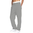 thumbnail image 1 of Men's Casual Pants Double Layer Waistband Straight Leg Solid Joggers Comfortable Sweatpants For Everyday Wear Pants Loose Fit Straight Legs Beach Trousers, 1 of 7