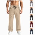 thumbnail image 1 of Men's Casual Pants Drawstring Elastic Waist Chino Pants Straight Leg Slacks Cotton Twill Trousers with Pockets,twill chino pants Khaki L, 1 of 7