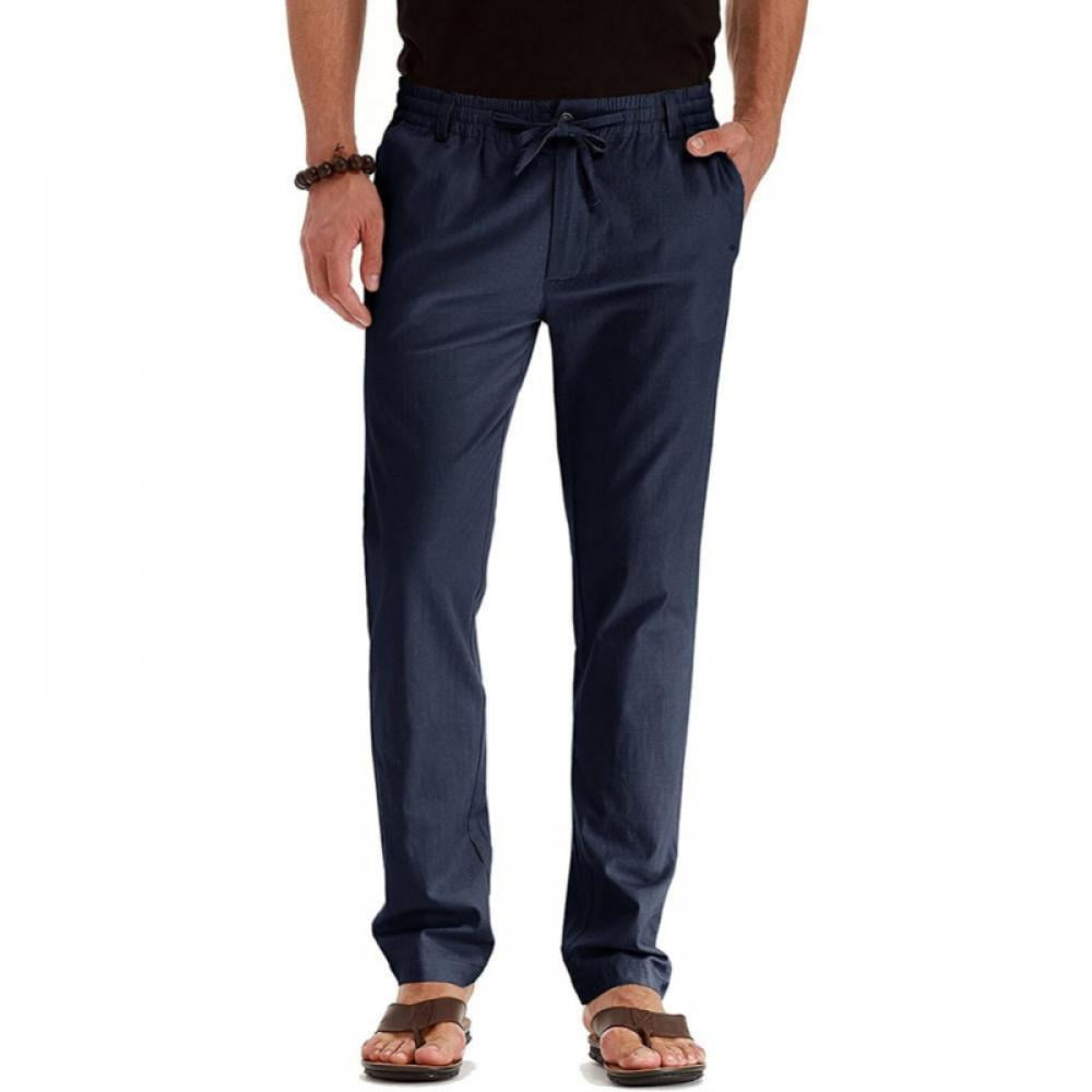 Men's Casual Pants Elastic Waist Drawstring Cotton Trousers - Walmart.com
