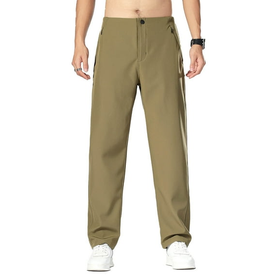 Men's Casual Pants Elastic Waist Drawstring Yoga Lightweight Loose Fit Trousers With Pockets Casual Daily Outdoor Beach Loose Breathable Pants Khaki