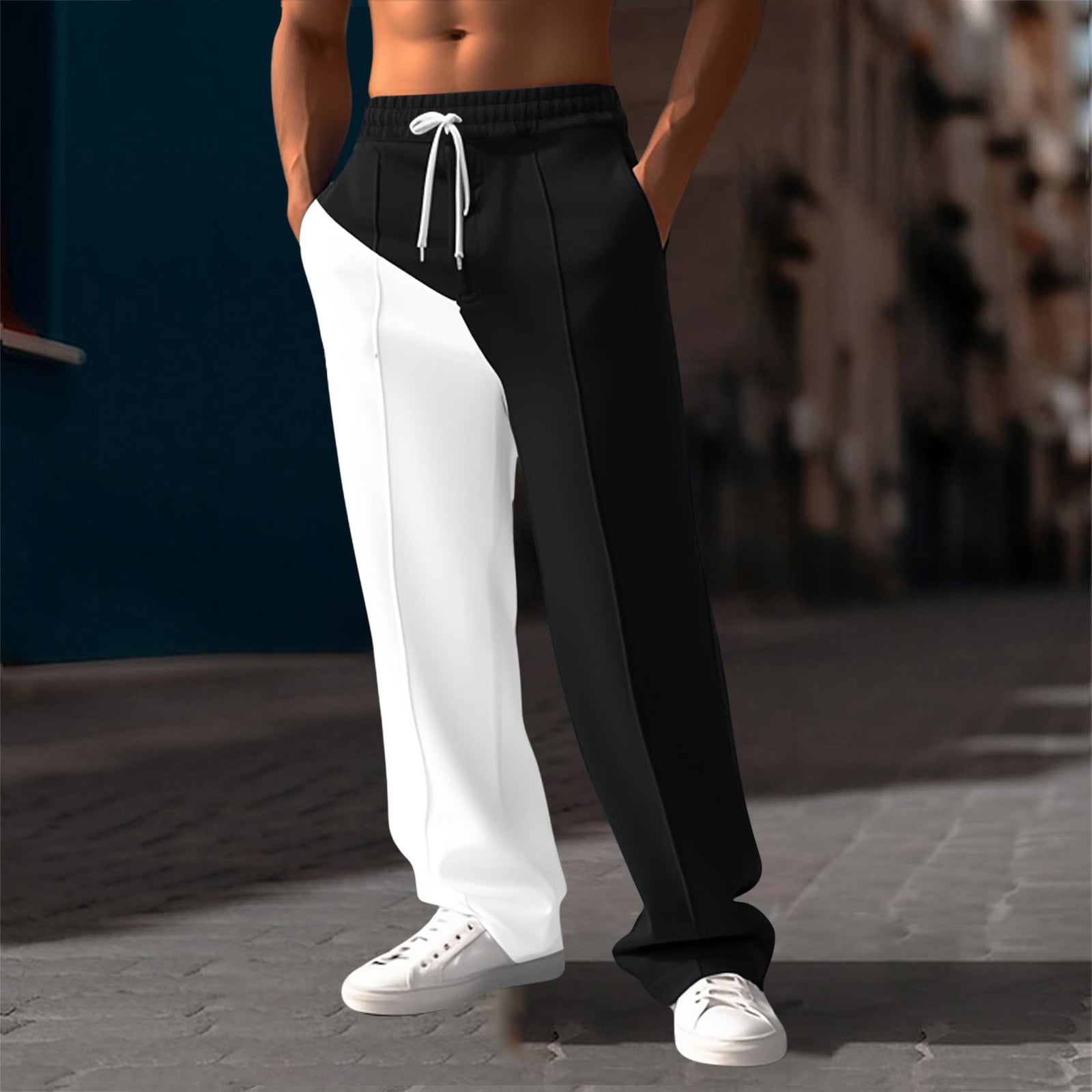 Men's Casual Pants Elastic Waist Solid Men Fashion Solid Casual Elastic