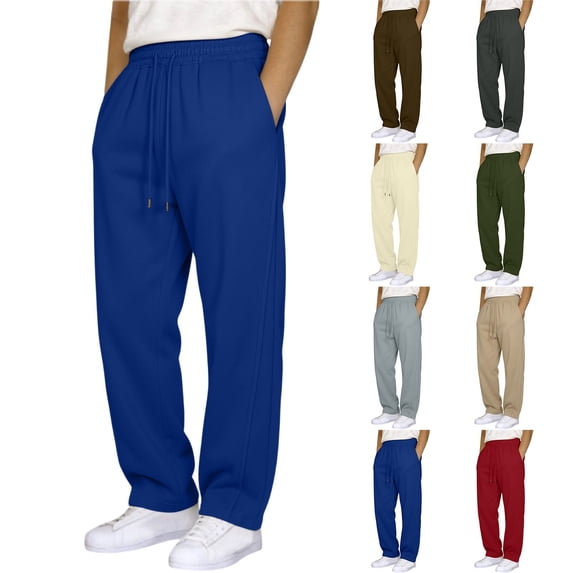 Men's Casual Pants Elastic Waist Straight Fit Lightweight Flowy Trousers with Pockets | Zenithor,Dark Gray S