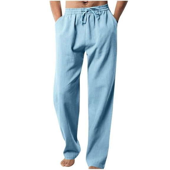 Men's Casual Pants Elastic Waist Wide Leg Straight Trouser Lightweight Solid Slacks Fall Fashion Outfits with Pocket