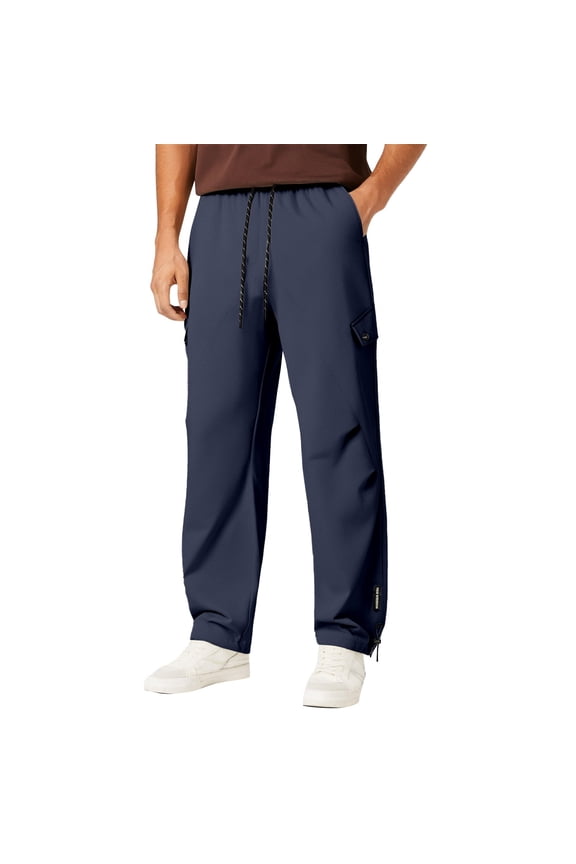 Men's Casual Pants European Solid Color Elastic Drawstring Waist With Adjustable Hemline Men Casual Loose And Comfortable Foreign Trade Sports Breathable And Trendy Pants Navy 3XL