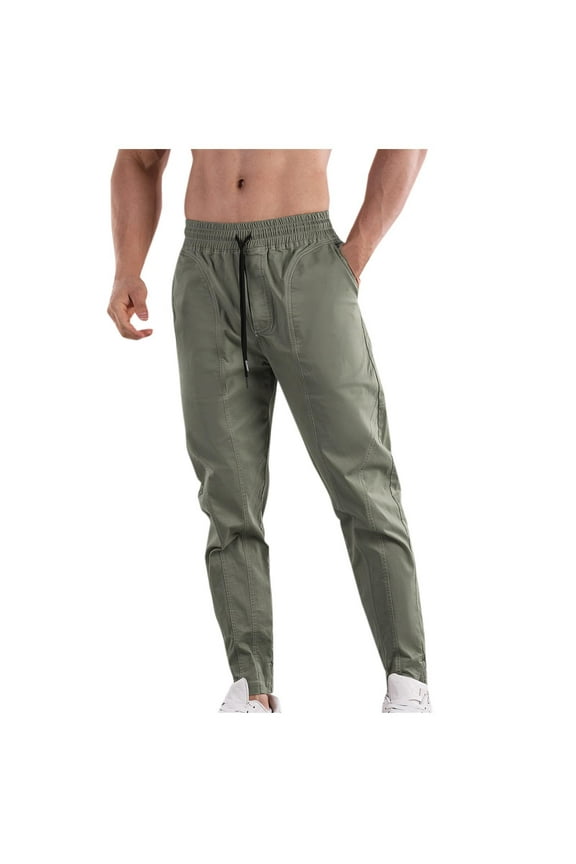 Men's Casual Pants Fashion Casual Solid Color Pockets Elastic Rope Waist Casual Cargo Pants Spring/Summer Pants for Men Gray XS