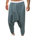 thumbnail image 1 of Spring/Summer Pants for Men, Mens Cargo Pants Fashion Drawstring Elastic Waist Solid Color Casual Retro Nationality Length Dropped Pants, 1 of 7
