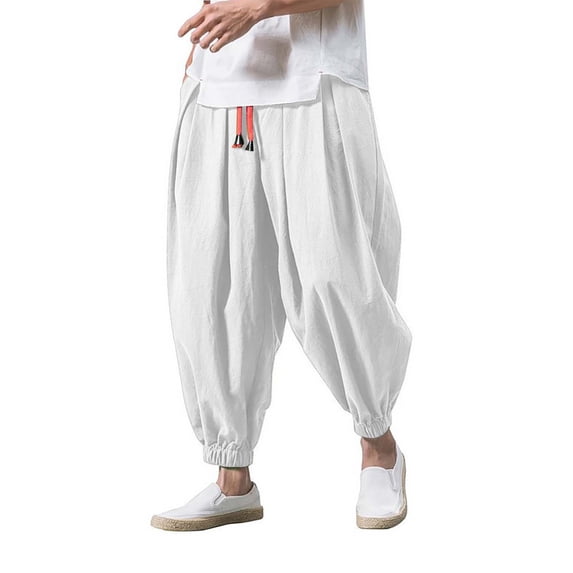 Men's Casual Pants Fashion Loose Fit Elastic Waist Comfortable Wide Leg Solid Color Trousers for Daily Wear