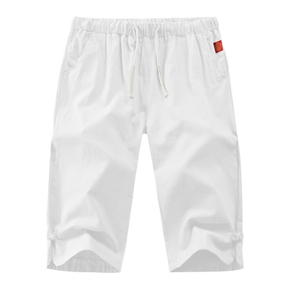 Men's Casual Pants Fashion Solid Color Comfortable Lumbar Frenum Trousers Calf Length Breathable Lightweight Stretchable Men's Active Pants Elastic Waist Comfortable