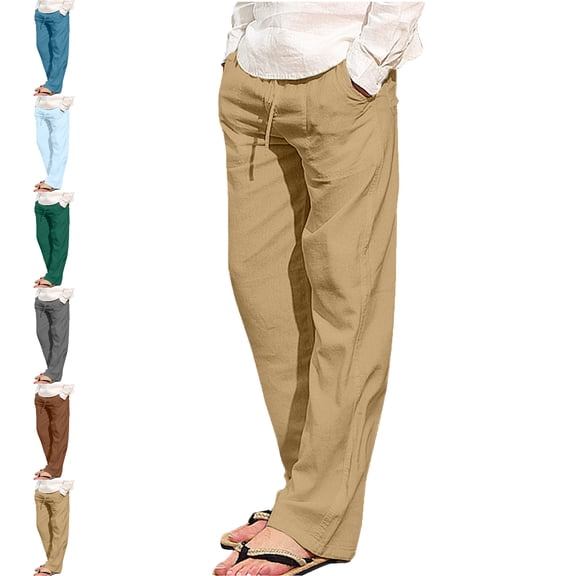 Men's Casual Pants Fashion Summer Solid Casual Elastic Waist With Pocket Pants Casual Pants for Men Yellow 5XL