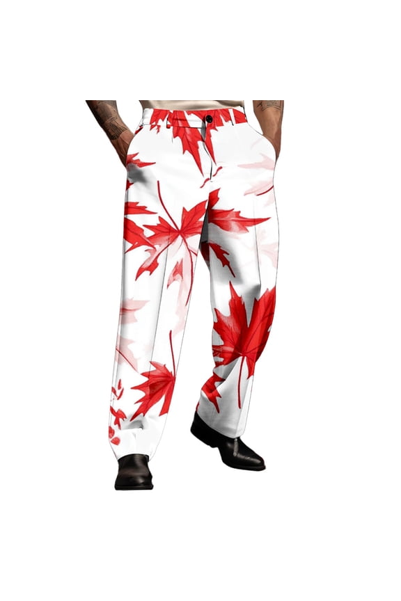 Men's Casual Pants For Outdoor Activities Vacations Parties And Gatherings Slim Fit Leaf Decorative Design Versatile Style For All Seasons