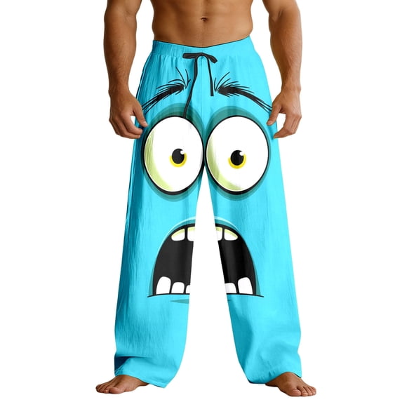 Men's Casual Pants Funny Graphic Print Relaxed Fit Comfortable Loose Fit Straight Leg Trousers Sky Blue XXXL