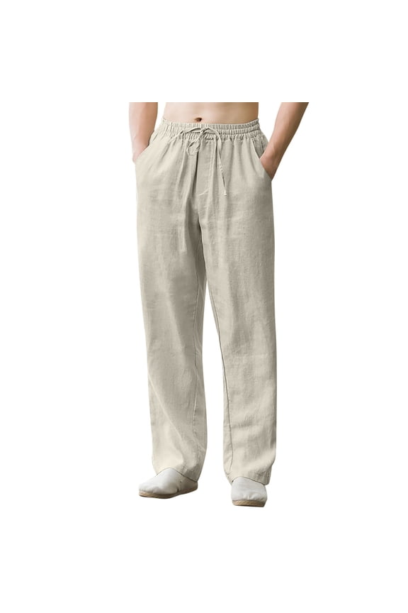 Men's Casual Pants Lightweight Beach Relaxed Fit Elastic Waist Yoga Summer Trousers for Everyday Comfort Beige XL