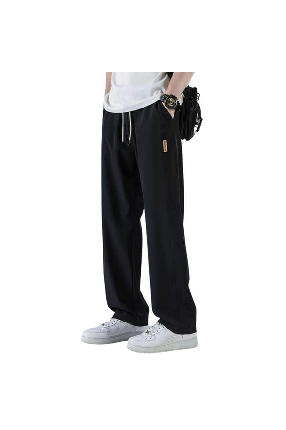 Men's Casual Pants Lightweight Summer Loose Fit Wide Leg Trousers with Drawstring for Everyday Relaxed Wear Mens Trousers Black and White for Summer Khaki
