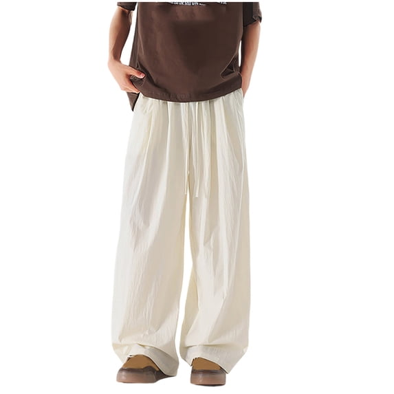 ZQUUVOU Men's Casual Pants Loose Casual Ribbon Pocket Elastic Solid Color Elastic Waist Jogger Pants Beige