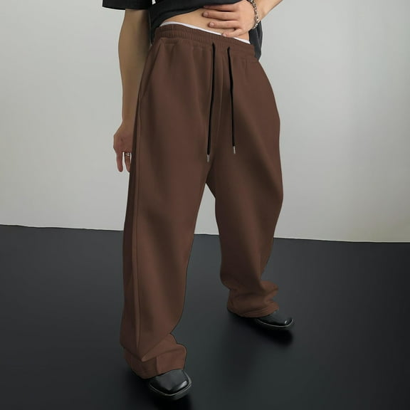 Men's Casual Pants Loose Fit Straight Leg Drawstring Waist Comfortable Trousers With Pockets For Daily Wear And Sports