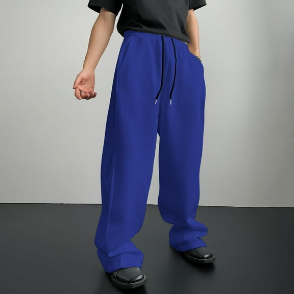 Men's Casual Pants Loose Fit Straight Leg Drawstring Waist Comfortable Trousers With Pockets For Daily Wear And Sports