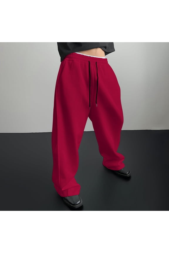Men's Casual Pants Loose Fit Straight Leg with Drawstring Waist, Comfortable Trousers with Pockets for Daily Wear and Sports
