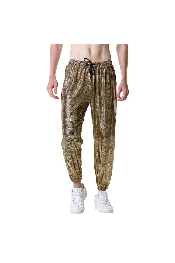 Men's Casual Pants Male Casual Skin Print Pants Drawstring Pocket Leggings Pant Trousers Gold XL