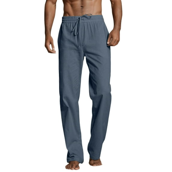 Men's Casual Pants Male Casual Solid Pant Short Full Length Straight Pant Short Drawstring Pocket Fashion Trousers Dark Gray L