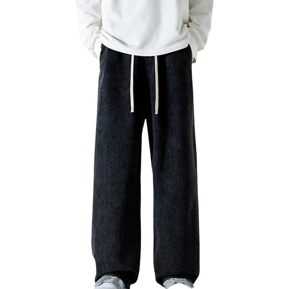 Men's Casual Pants Male Thermal Trousers Snow Trousers Teddy Warm Lined Winter Straight Leg Thermal Jeans Black S