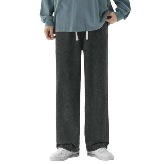 Men's Casual Pants Male Thermal Trousers Snow Trousers Teddy Warm Lined Winter Straight Leg Thermal Jeans Dark Gray XL