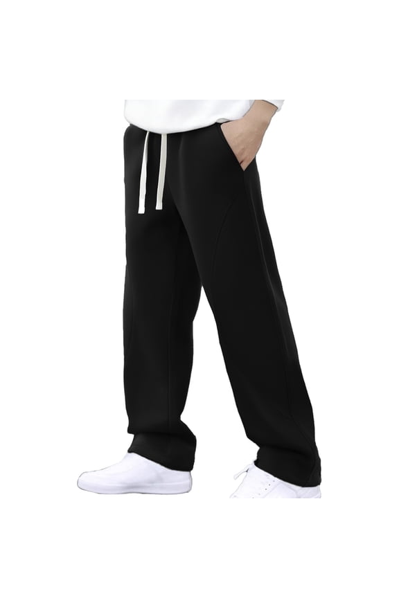 Men's Casual Pants Men Draw Rope Design Loose Casual Lazy Pants Black 2XL