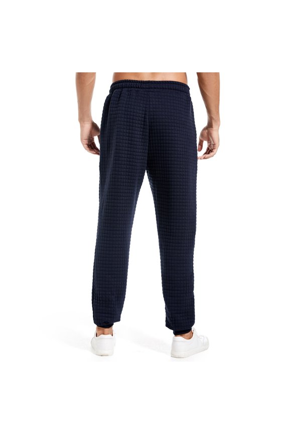 Men's Casual Pants Men Pure Color Drawstring Waist Pants Europe And The United States Loose Casual Sports Comfortable Fashionable Navy S