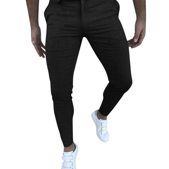 Men's Casual Pants Men Slim Fit Solid Zipper Casual Fashion Long Pants Trousers Black M
