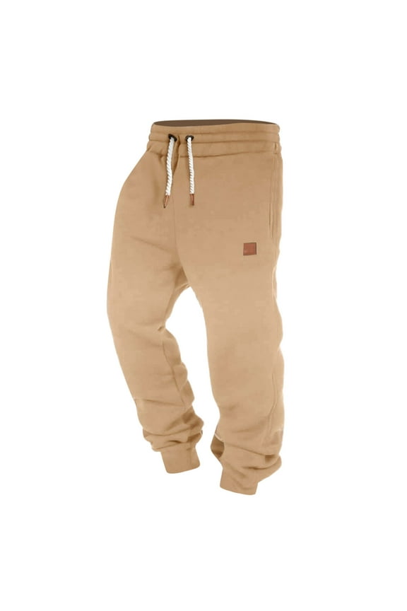 Men's Casual Pants Men Splicing Printed Overalls Casual Pocket Sport Work Trouser Pants Khaki XL