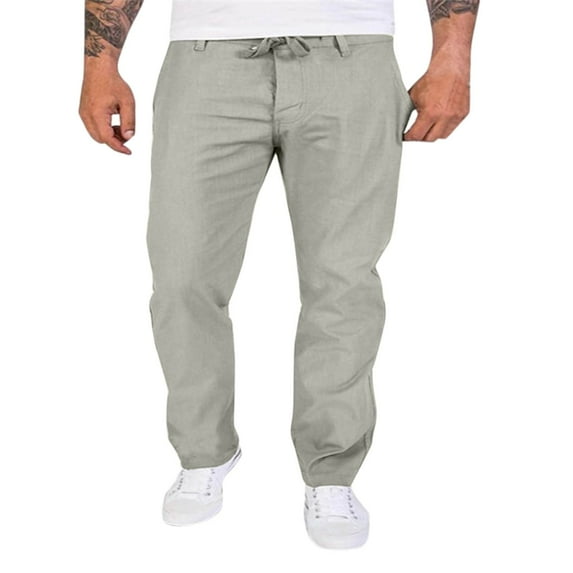 Men's Casual Pants Men Spring And Summer Pant Casual All Solid Color Painting Loose Plus Size Trouser Fashion Beach Pockets Pant Grey L
