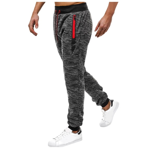 Men's Casual Pants Men's Casual Fashion Waist Tie Solid Color Zipper Pocket Snowflake Fabric Sports Pants Light Gray L