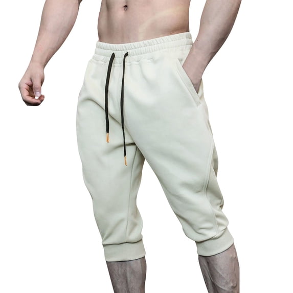 Men's Casual Pants Men’s Casual Pants Male Spring And Summer Pocket Sports Shorts Bifurcated Capri Pants end# start# s#Men’s Casual Pants Beige L