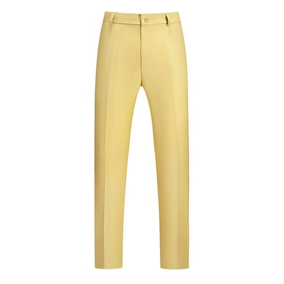 Men's Casual Pants Men's Classic Veneer Crease Flat Head Chinos Mature Straight Leg Pants Yellow 3XL