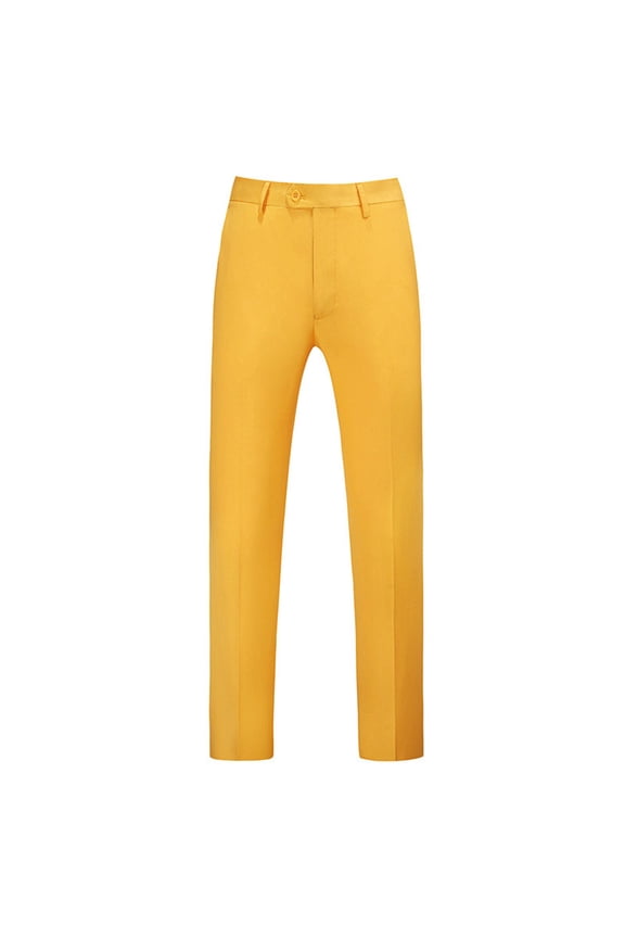 Men's Casual Pants Men's Classic Veneer Crease Flat Head Chinos Mature Straight Leg Pants Yellow XL