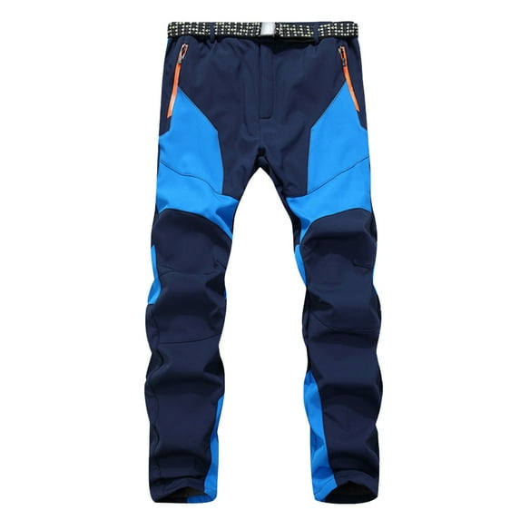Men's Casual Pants Men's Color Block Hiking Trousers Windproof Work Trousers Warm Lined Trekking With Pockets Outdoor Fitness Softshell Blue 2XL